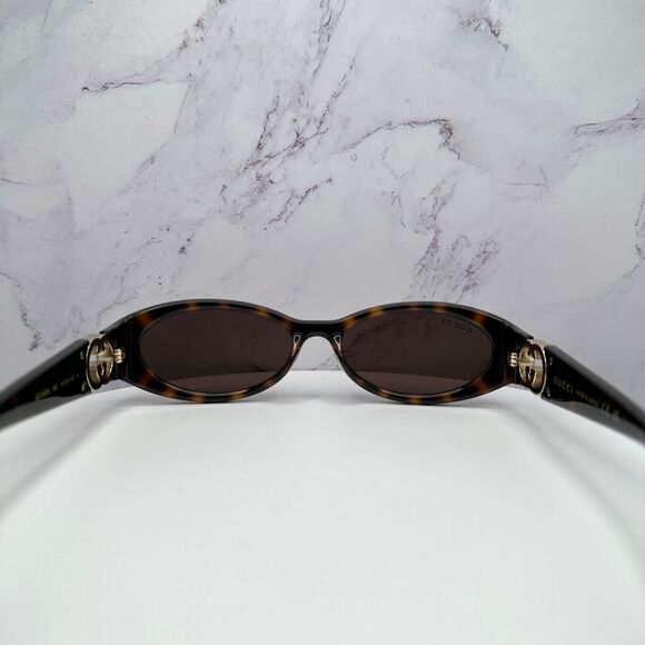 New Gucci Sunglasses Brown Tortoise Hailey Bieber Collaboration Oval Gold GG - Picture 11 of 16